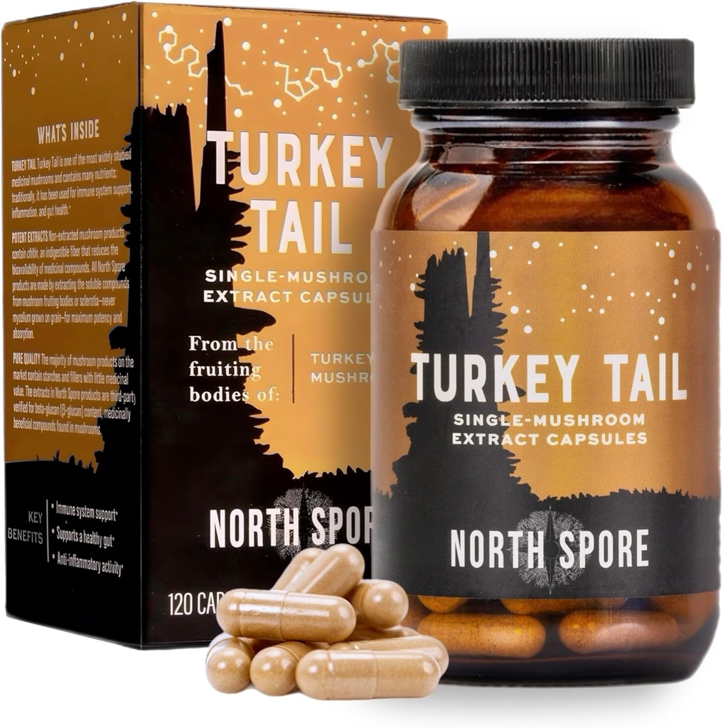 North Spore Organic Turkey Tail Extract Mushroom Supplement Capsules 