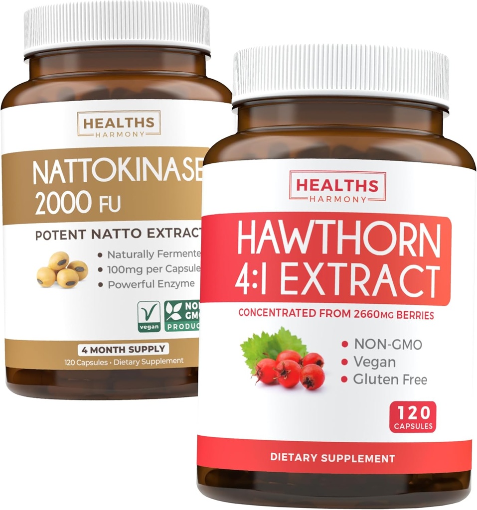Nattokinase & Hawthorn (4-Month Supply) Nattokinase Berry Harmony - Nattokinase 2000 FU Ισχυρή φυσικώς ζυμωμένη σόγια (4-Month Supply) & Hawthorn Berry 4:1 Extract - Vegan και μη GMO