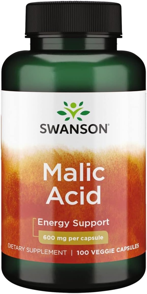 Swanson Malic Acid - Φυσικό συμπλήρωμα Προώθησης Κυτταρικής Ενέργειας Παραγωγή - Συμπληρωματική Φόρμουλα για να βοηθήσει Nourish '&' Ενεργοποιεί τους μυς - (100 κάψουλες Veggie, 600mg το καθένα)