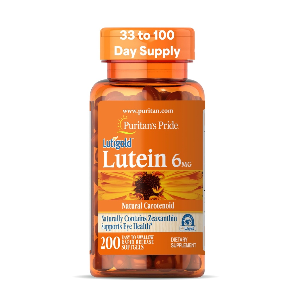 Puritan's Pride Premium LutigoldTM Lutein Carotenoid 6mg με ζεαξανθίνη για άνδρες και γυναίκες, Συμπλήρωμα διατροφής για την υποστήριξη της υγείας των ματιών, 200 Softgels ταχείας απελευθέρωσης