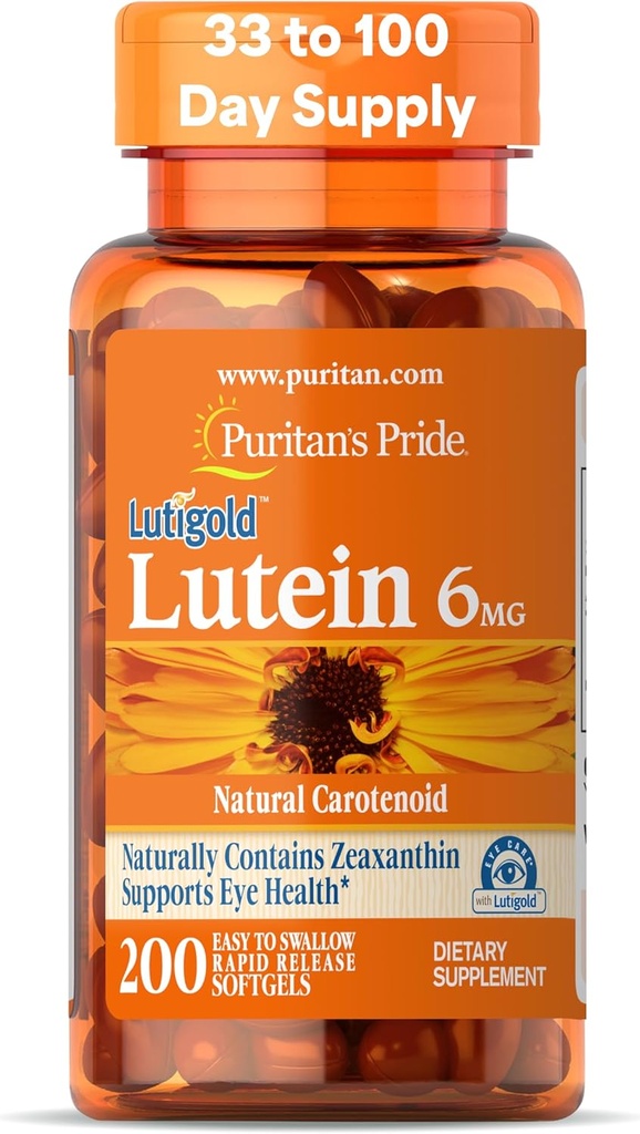 Puritan's Pride Premium LutigoldTM Lutein Carotenoid 6mg με ζεαξανθίνη για άνδρες και γυναίκες, Συμπλήρωμα διατροφής για την υποστήριξη της υγείας των ματιών, 200 Softgels ταχείας απελευθέρωσης