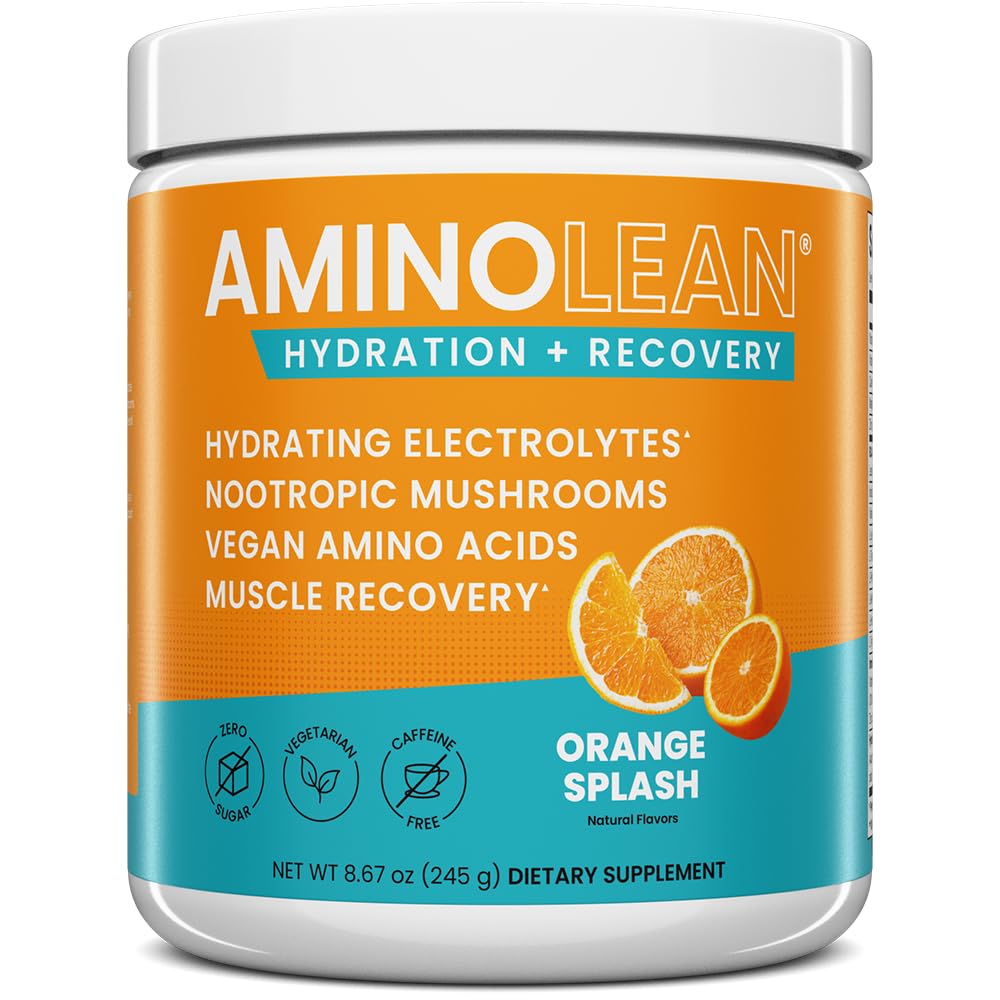 AminoLean Ενυδατική Ηλεκτρολυτική Σκόνη και Ανάκτηση Ποτό με Θαλάσσια Ορυκτά, Νοοτροπικά Μανιτάρια, και Vegan Αμινοξέα, BCAAs + EAAs για μετά την προπόνηση Μυϊκό Κτίριο, Πορτοκαλί Splash