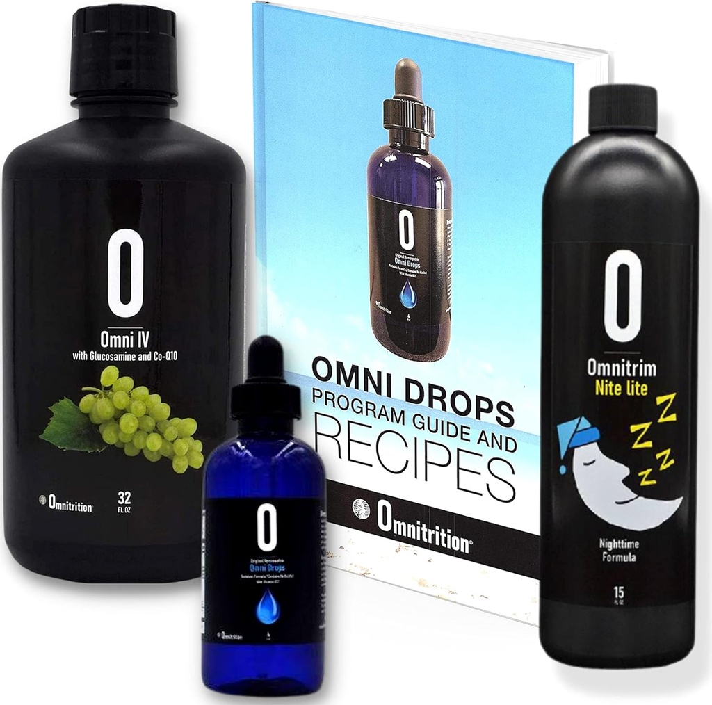 Omni Drop Program Bundle of 3 Products - the "Get Started Package" Περιλαμβάνει Omni Drops Diet Drops με βιταμίνη Β12 - 4 Ounce Bottle with Program Guide, Omni IV with Glucosamine, OmniTrim Nite Lite