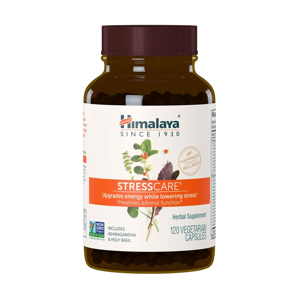 Himalaya StressCare, 30 Day Supply - βοτανική επινεφρική υποστήριξη για την χαλάρωση, ανακούφιση από το στρες, ενεργειακή υποστήριξη και περιστασιακή αϋπνία - Vegan, μη-GMO, χωρίς γλουτένη, 120 κάψουλες