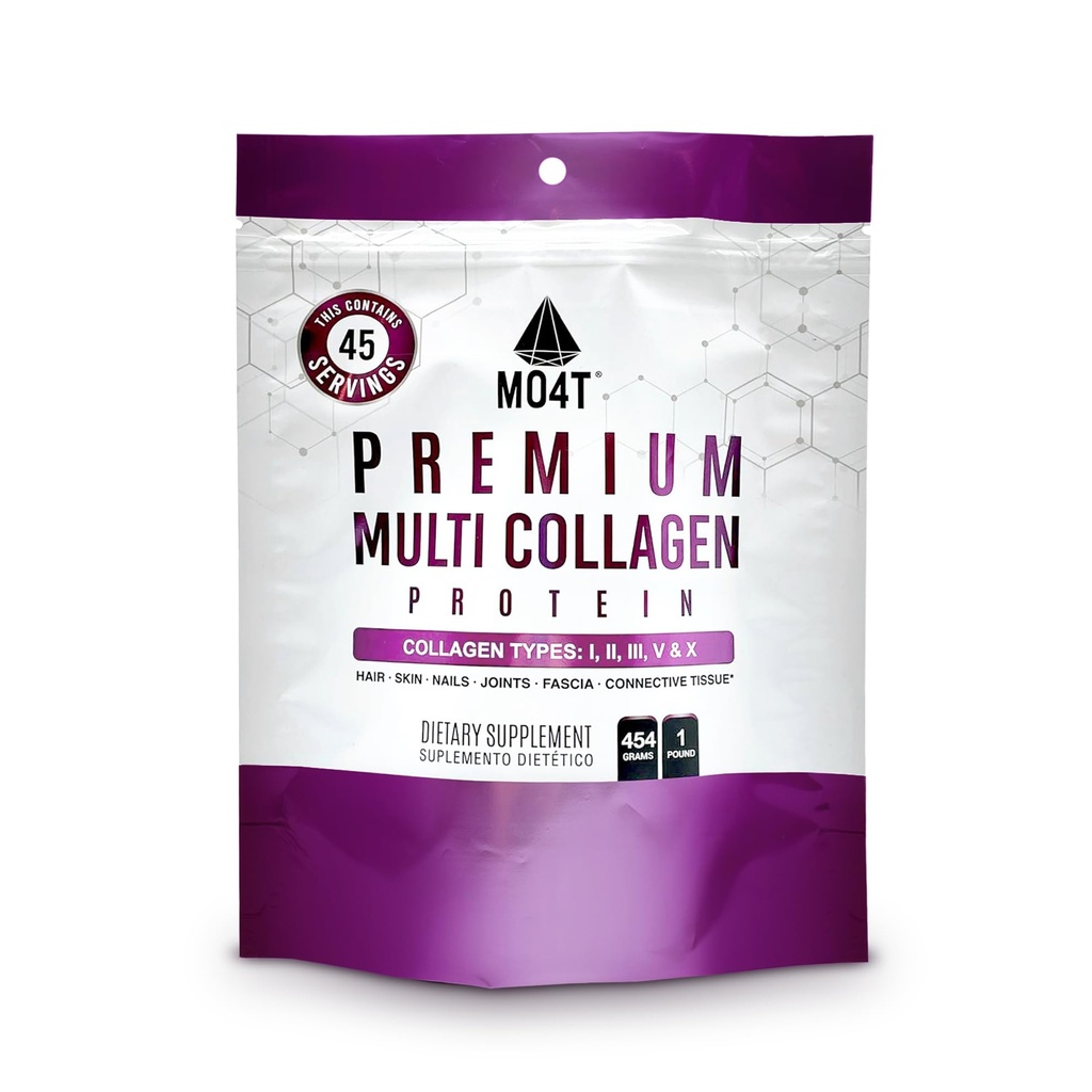 MO4T Hydrolyzed Multi Collagen Powder -Collagen Protein- Collagen Peptides-Type 1,2,3,5,10 -Sugar-Free, (1 Pound) Hair, Skin & Nail, Paleo & Keto, Non-GMO
