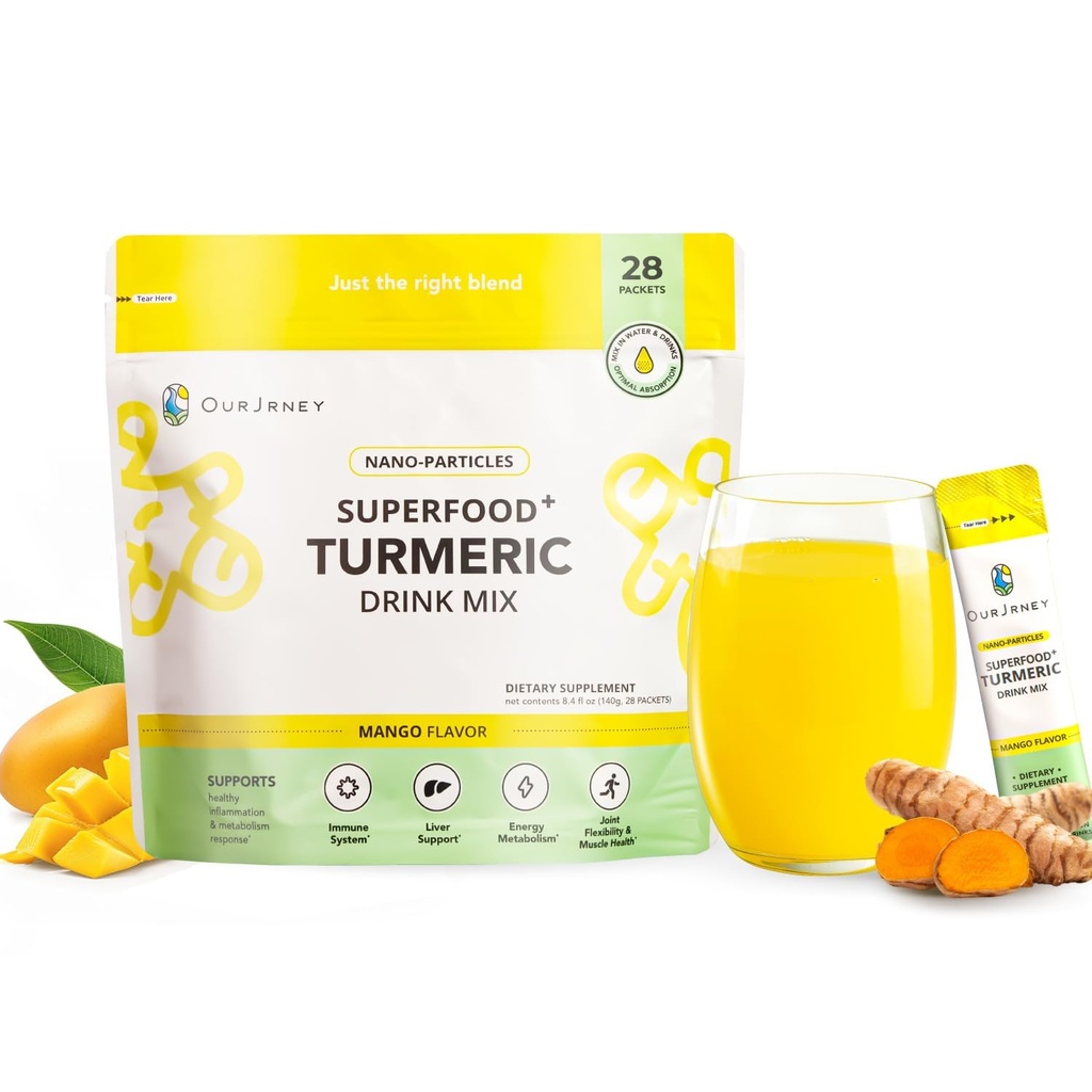 Nano Turmeric Curcumin Drink Powder, Golden Juice for Wellness & Immunity, No Turmeric Taste, Add to Smoothies/Water Daily Morning Routine–35X Απορρόφηση– Mango Flavor–Συμπλήρωμα κοινής υποστήριξης