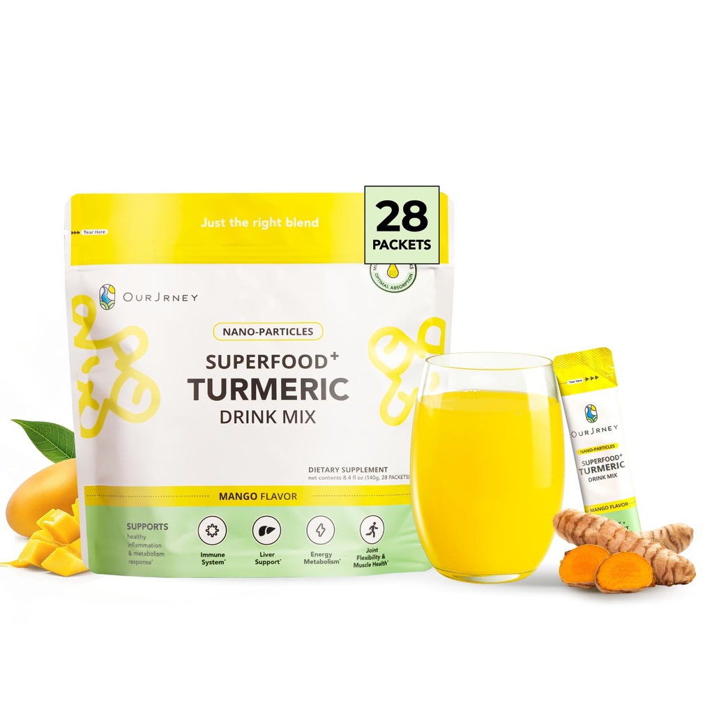 Nano Turmeric Curcumin Drink Powder, Golden Juice for Wellness & Immunity, No Turmeric Taste, Add to Smoothies/Water Daily Morning Routine–35X Απορρόφηση– Mango Flavor–Συμπλήρωμα κοινής υποστήριξης