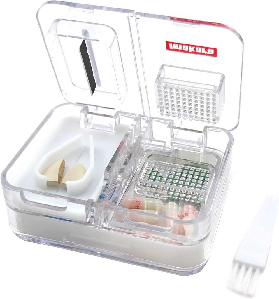 Travel Pill Box Ιατρικής, Συμπληρώματα, Vitamin Pill Organizer Καθημερινής Χρήσης Χάπια με χάπια Cutter Pill Κράσερ και Grinder (Λευκό)
