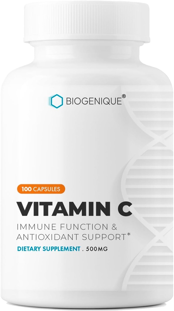 Vitamin C - Natural Ascorbic Acid Vitamin C Supplement for Immune Support - Pharmaceutical Grade Vitamin C 500mg - 100 Capsules - Natural Immune boosters for Adults - Vegan, Made in Canada