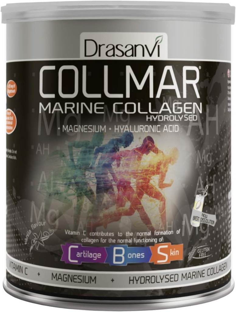 Drasanvi Collmar Hydrolyzed Marine Collagen with Magnesium Powder 300g / 10.58ounce / Βανίλια Γεύση - για ένα υγιές δέρμα Cartilage και οστά - Βοηθά στην ελαχιστοποίηση της κούρασης και της κόπωσης