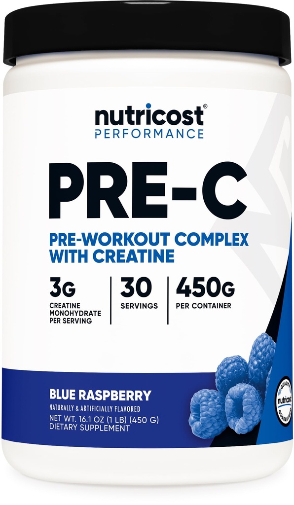 Nutricost Pre-C Pre-Workout Complex with Creatine (Blue Rasberry | 30 Servings) Powder - Boost Fintess Routines, 450g