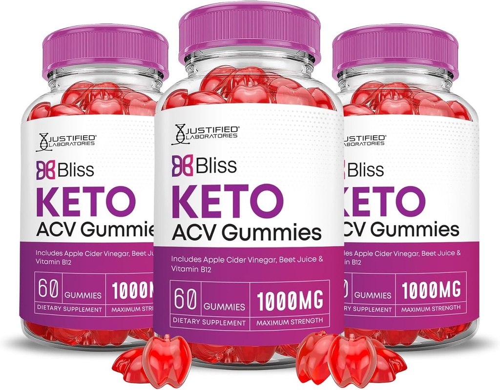 Justified Laboratories (3 Pack Bliss Keto ACV Gummies Advanced Formula 1000MG Bliss Keto Gummies Apple Cider Vinegar Boost Formulated with Pomegranate Beet Buice Powder B12 Vegan Non GMO 180 Gummys