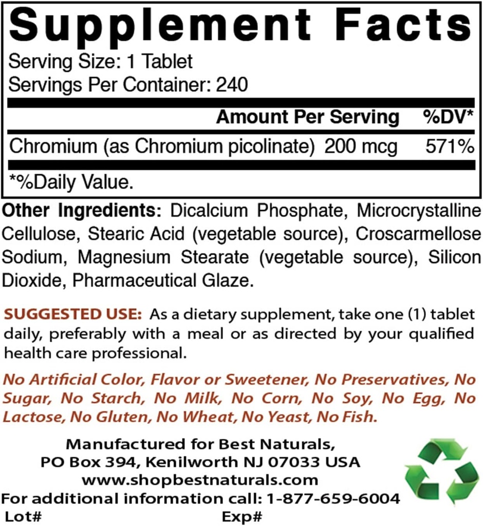 Χρώμιο Πικολινικό 200 mcg & Βιταμίνη C 1000 mg