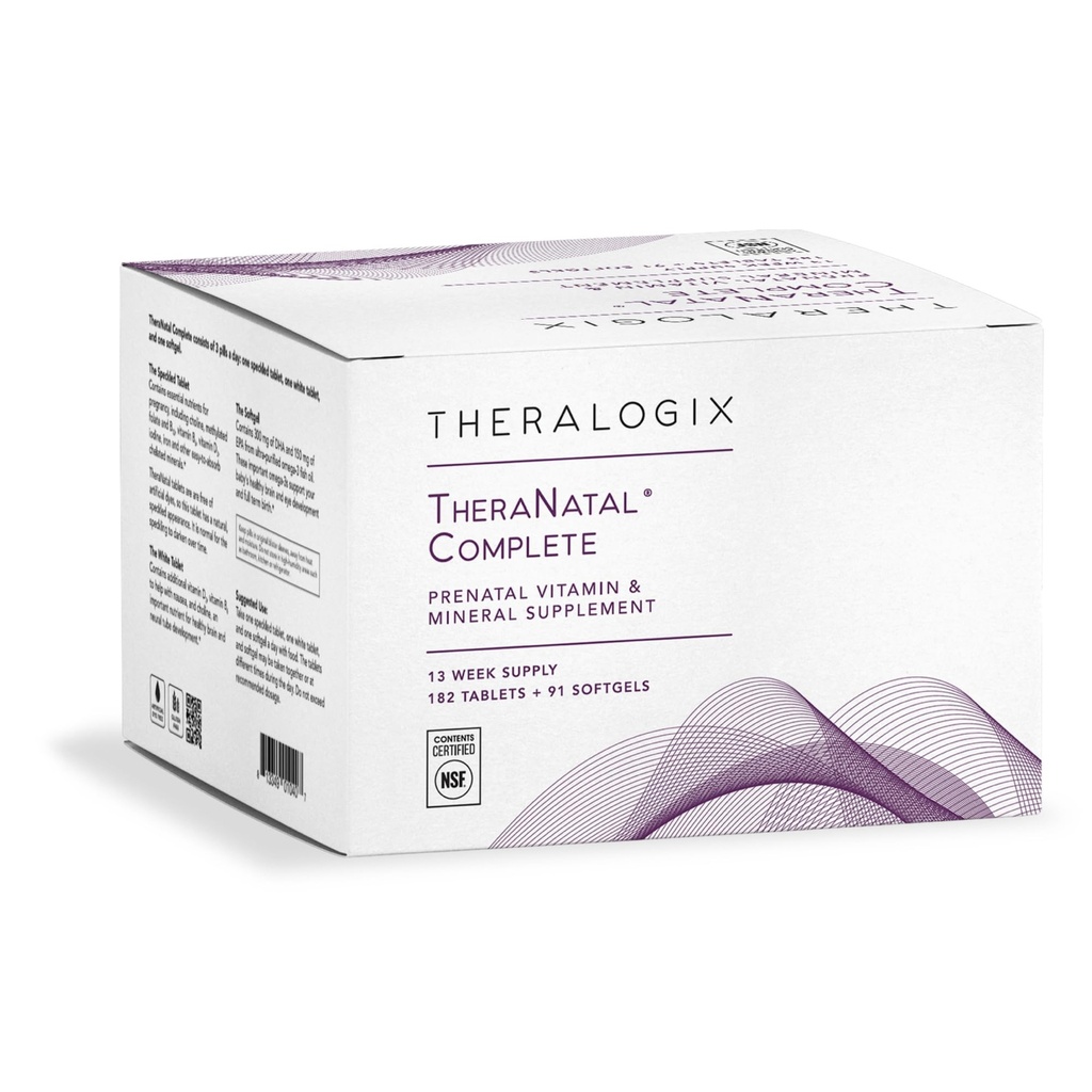 Theralogix TheraNatal Complete Prenatal Vitamin Supplement - 91-Day Supply - με DHA, βιταμίνη D3, Folate, Iodine, Choline, Iron, Vitamin B6 & More - NSF Certified - 182 Tablets & 91 Softgels