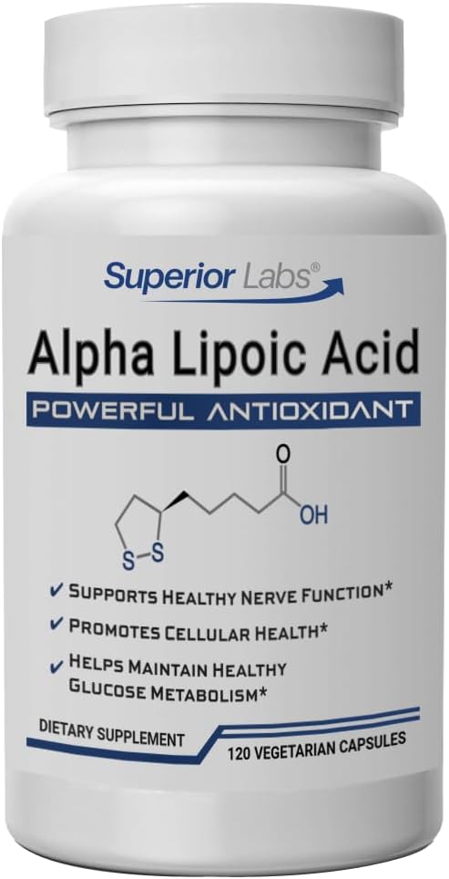 Superior Labs Alpha Lipoic Acid 600 mg Κάψουλες, Αμιγής Μη ΓΤΟ ALA, Υψηλή Απορρόφηση, Υποστήριξη Νεύρων, Υγιεινή Κυκλοφορία και Νευρική Ανταπόκριση, Υγιεινή Γήρανση Αντιοξειδωτικό, 120 Veg Caps, 4-Month Supply