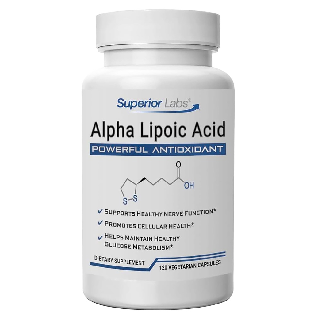 Superior Labs Alpha Lipoic Acid 600 mg Capsules, Pure Non-GMO ALA, High Absorption, Nerve Support, Healthy Circulation and Nerve Response, Healthy Aging Antioxidant, 120 Veg Caps, 4-Month Supply