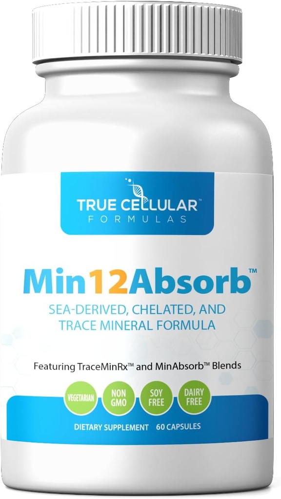 MIN12Absorb™ Essential & Trace Mineral Complex | Soy-Free, Non-GMO, Vegan, 30-Day Supply - Enhanced Absorption for Cellular Health and Daily Vitality