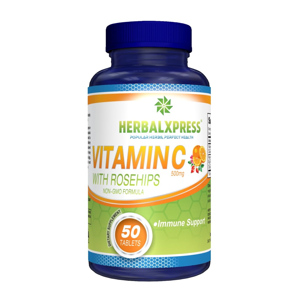Herbalxpress Vitamin C 500mg με Rose HIPS, Ασκορβικό οξύ & εσπεριδοειδή Bioflavonoids 50 Tablets (1 Tub) - The Powerful Duo:- A Συμπληρωματική προσέγγιση για την ενίσχυση του ανοσοποιητικού σας συστήματος.