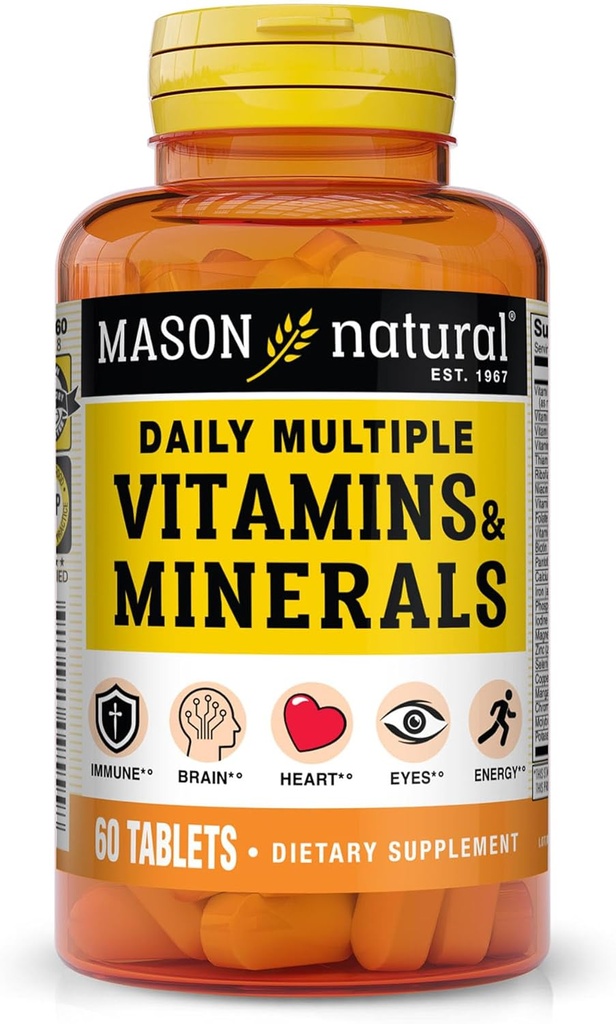 MASON NATURAL Daily Πολλαπλές Βιταμίνες με Ορυκτά, 24 Απαραίτητα θρεπτικά συστατικά για τη συνολική υγεία, 60 δισκία