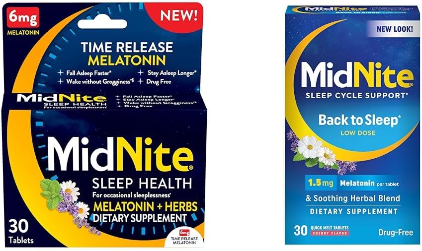 MidNite Time Release 6mg Μελατονίνη 30 δισκία & Επιστροφή στον Ύπνο 1.5mg Μελατονίνη 30 Cherry Flavored Chewable Tables Sleep Aid Bundle