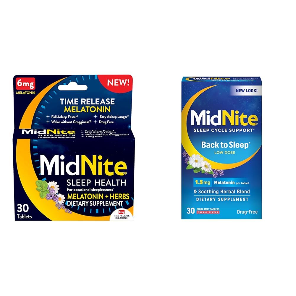 MidNite Time Release 6mg Μελατονίνη 30 δισκία & Επιστροφή στον Ύπνο 1.5mg Μελατονίνη 30 Cherry Flavored Chewable Tables Sleep Aid Bundle