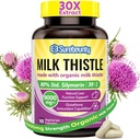 Organic Milk Thistle, 9000 mg Equivalent, 30X Concentrated Seed Extract, 80% Silymarin, Liver Support Cleanse Detox, Fatty Liver Supplements, Non-GMO, No Gluten & Soy, 90 Veggie Caps, 3 Month Supply