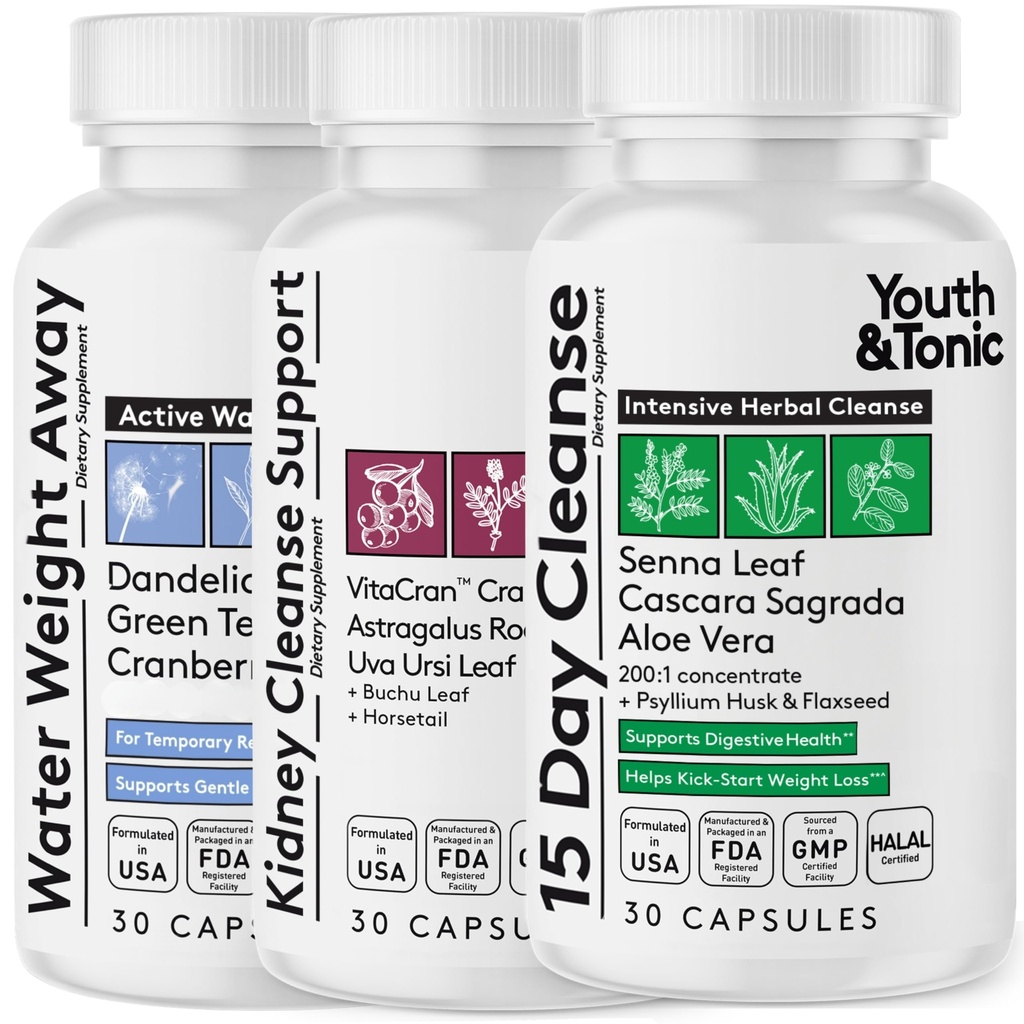 Youth & Tonic Complete Multi-Organ Detox Support – 15 Day Colon Cleanser & Gut Detox, Kidney Cleanse, Water Balance & Liver Health, 90 χάπια για γυναίκες και άνδρες