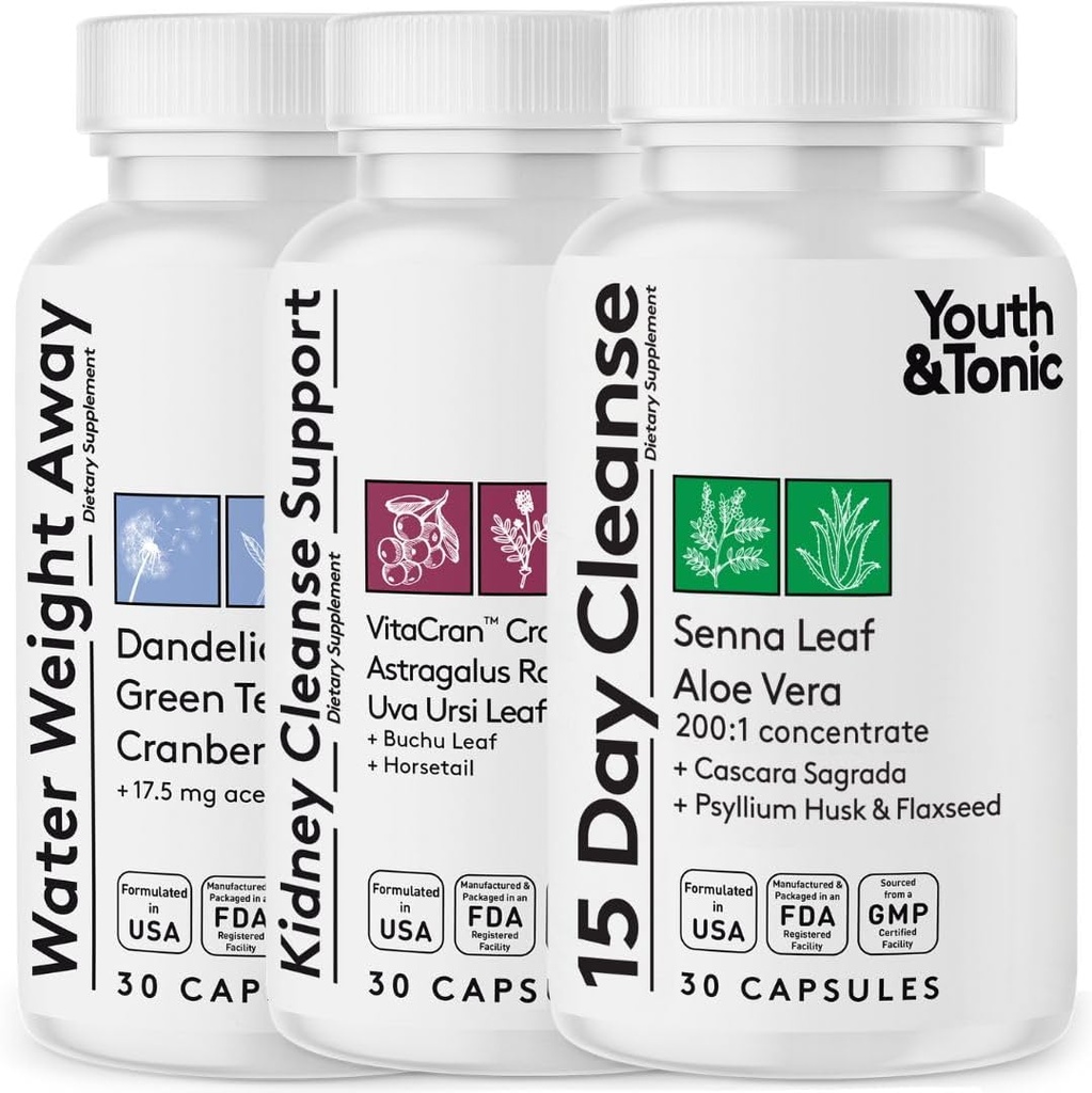 Youth & Tonic Complete Multi-Organ Detox Support – 15 Day Colon Cleanser & Gut Detox, Kidney Cleanse, Water Balance & Liver Health, 90 χάπια για γυναίκες και άνδρες