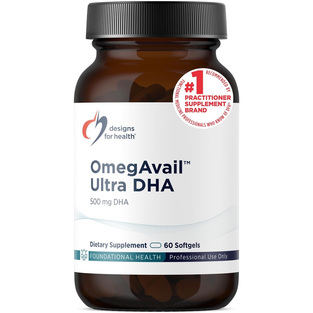 Designs for Health OmegAvail Ultra DHA - Highly Concentrated DHA Triglyceride Fish Oil, TG Fish Oil with 500mg DHA + 100mg EPA - No Fishy Aftertaste (60 Softgels)