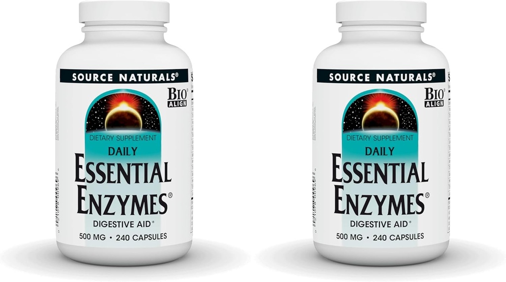 Source Naturals Essential Enzymes 500mg Bio-Aligned Multiple Enzyme Supplement Herbal Defense for Digestion, Gas, Constipation & Bloating Relief - Υποστηρίζει ανοσοποιητικό σύστημα - 240 κάψουλες (Pack of 2)