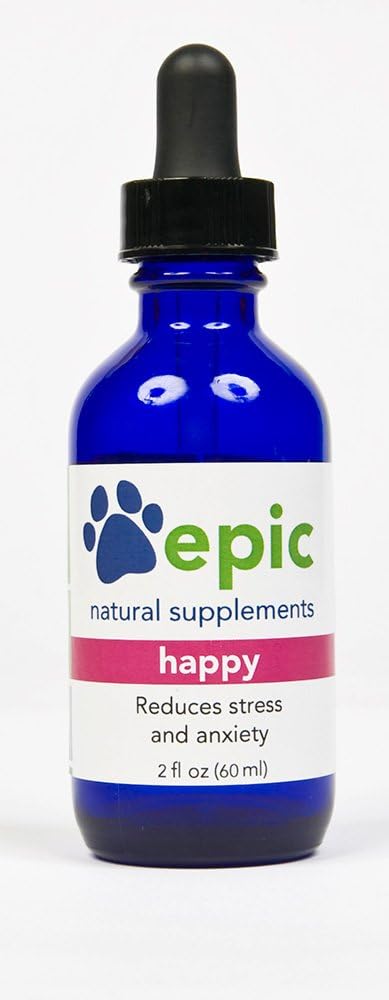 Happy - All Natural Liquid Spray Supplement - Eases Χωρισμός Άγχος, Βοηθά με Vet Επισκέψεις, Ταξίδι, Γαμπρός, Απώλεια ενός Φίλου (Dropper 2 oz)