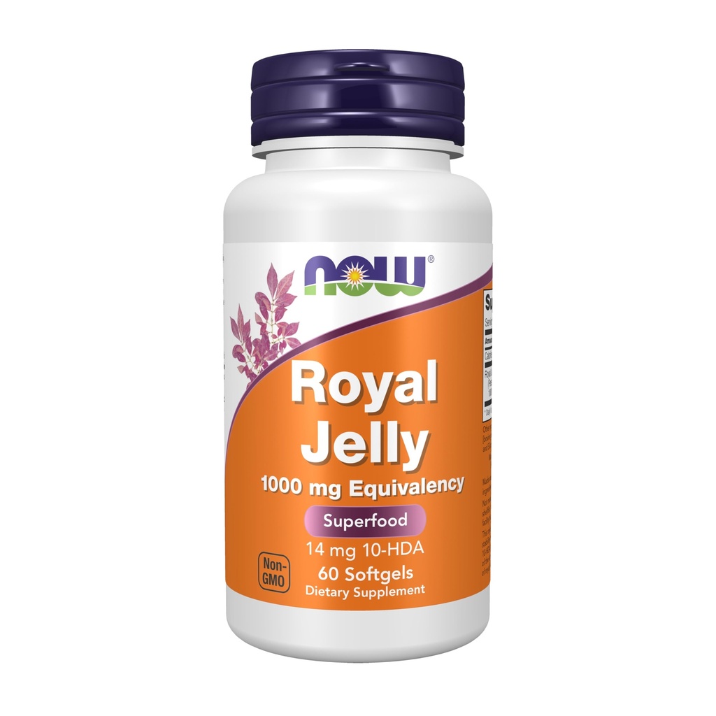 NOW Συμπληρώματα Τροφίμων, Royal Jelly 1000 mg με 10-HDA (Υδροξυ-D- Δεκενοϊκό οξύ), 60 Softgels