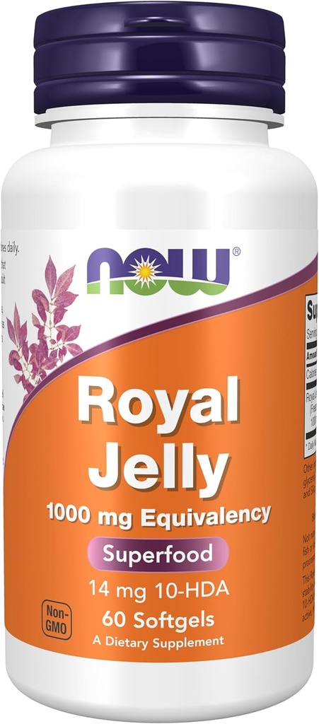 NOW Συμπληρώματα Τροφίμων, Royal Jelly 1000 mg με 10-HDA (Υδροξυ-D- Δεκενοϊκό οξύ), 60 Softgels