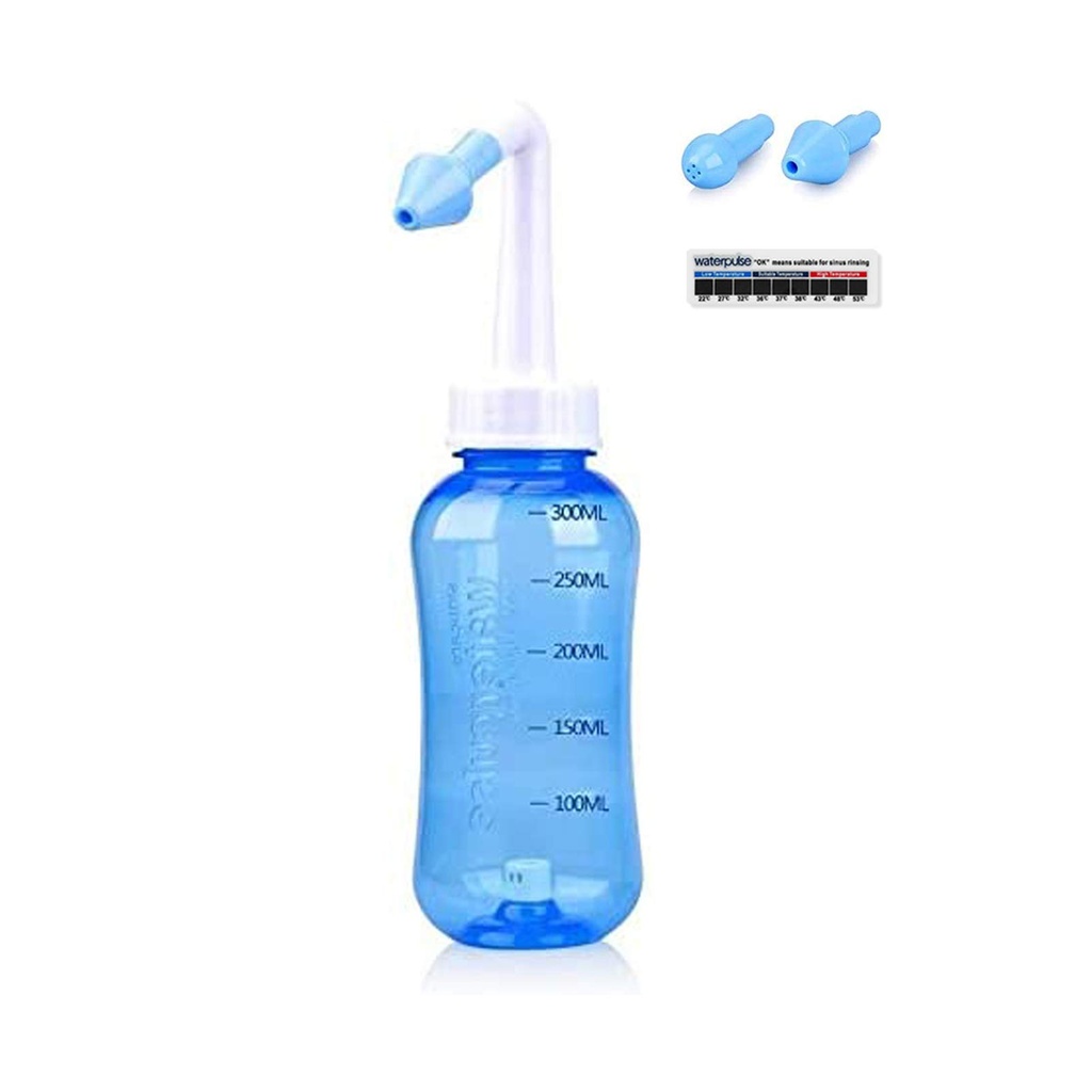 Waterpulse Neti Pot Sinus Rinsing, 300ml Nasal Irrigation with Thermometer Sticker, BPA-Free for Adults & Children (300ml)
