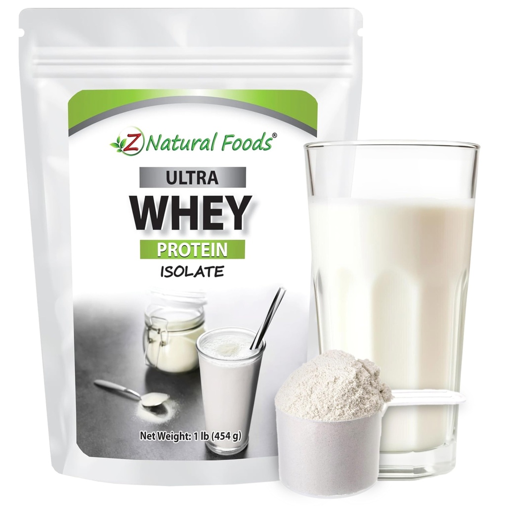 Z Natural Foods Ultra Whey Protein Isolate Powder - Αμιγής, μη αρωματισμένη σκόνη πρωτεΐνης ορού γάλακτος - Χωρίς άρωμα Ορός γάλακτος απομονώνεται με ζωτικές πρωτεΐνες για την καταλληλότητα, την αθλητική διατροφή, την ανοσοποιητική υποστήριξη, 1 lb