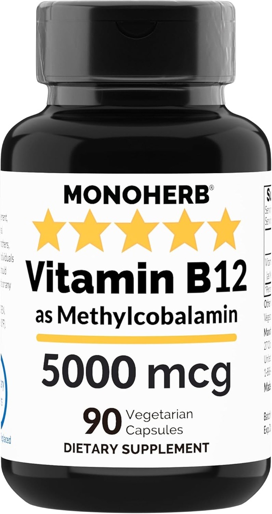 MONOHERB Βιταμίνη B12 Methylcobalamin 5000 mcg - 90 κάψουλες χορτοφάγων - B12 Methyl