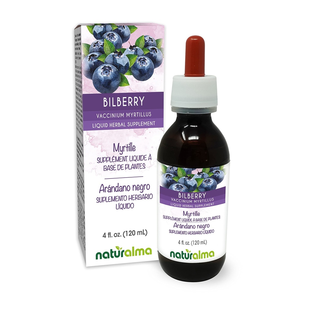 Naturalma Bilberry ή Ευρωπαϊκό Βατόμουρο (Vaccinium myrtillus) Φρούτα Χωρίς Αλκοόλ - 4 fl oz Liquid Extract in Drops - φυτικό συμπλήρωμα - Vegan