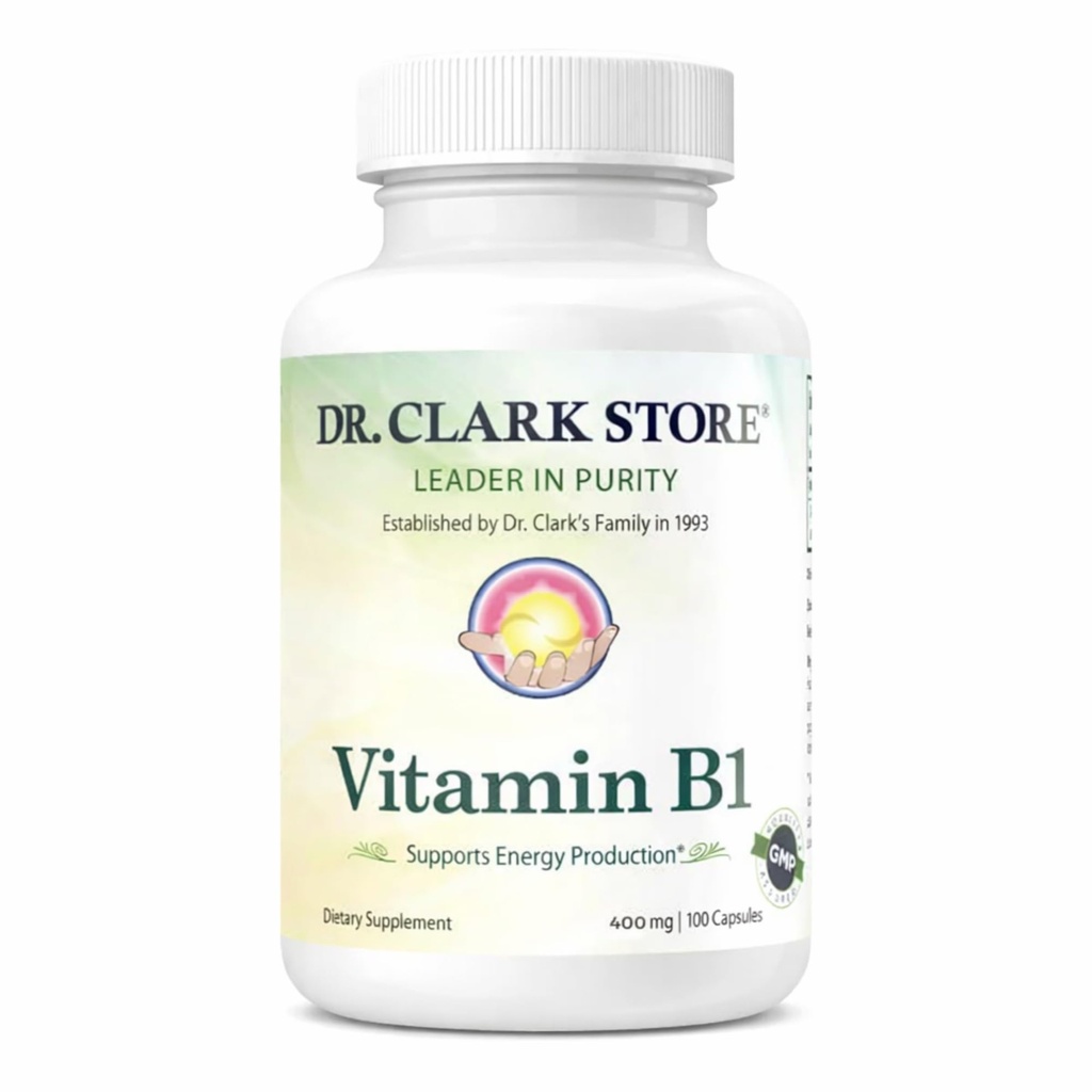 Dr. Clark Vitamin B1 Thiamine 400mg συμπλήρωμα -Thiamine B1 συμπλήρωμα για το υγιές νευρικό σύστημα & την ενέργεια Μεταβολισμός, χωρίς γλουτένη, χωρίς γαλακτοκομικά - 100 κάψουλες Ζελατίνη