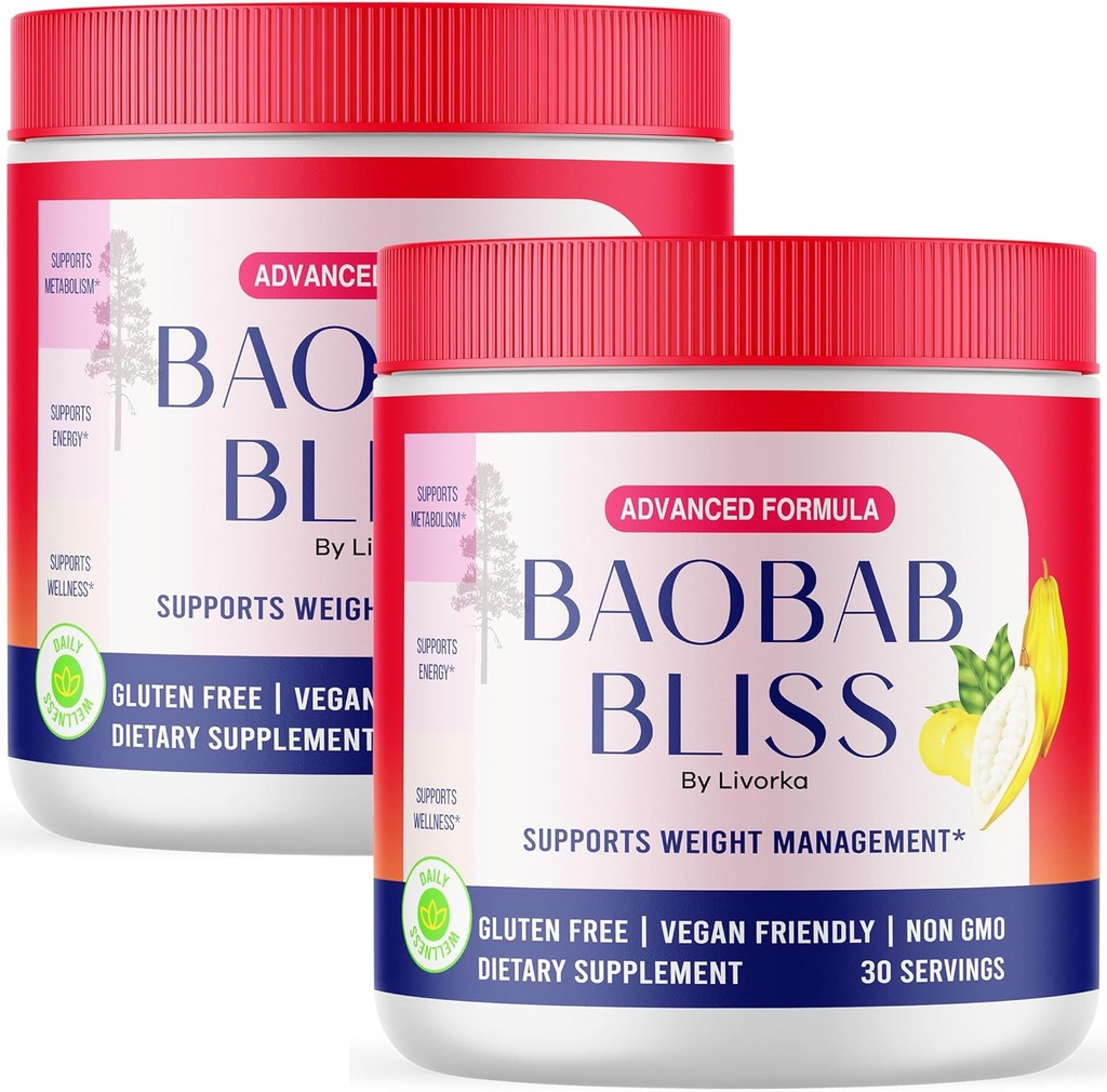 LIVORKA Baobab Bliss, Όλα τα φυσικά fiber οργανική σκόνη φρούτων συμπλήρωμα, 60 εξυπηρετούν για 2 μήνες (πακέτο του 2)