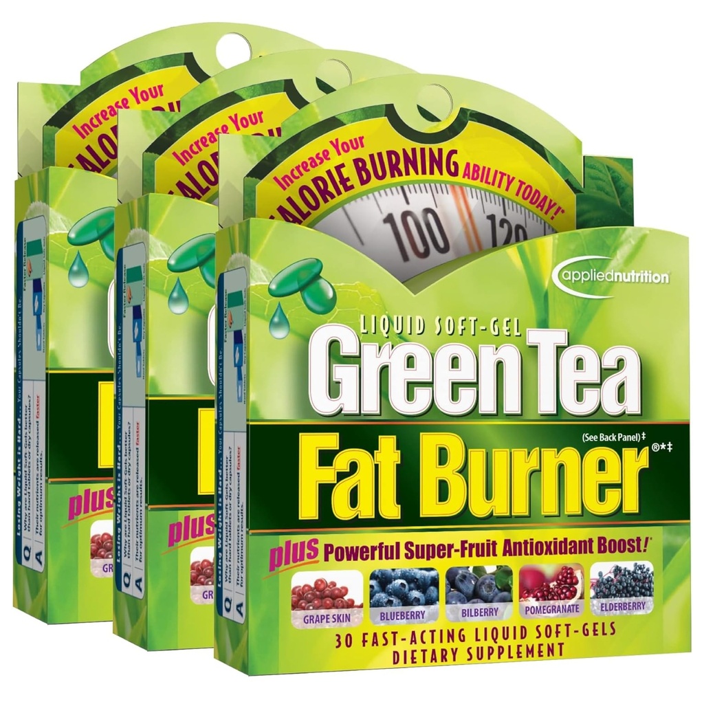 Εφαρμοσμένη Διατροφή Πράσινο Τσάι Fat Burner - 30 Liquid Soft-Gels, πακέτο των 3 - Αυξάνει θερμίδες καύση & προμήθειες Ισχυρό Αντιοξειδωτικά - 45 Σύνολο Υπηρεσίες