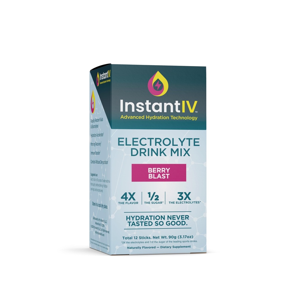 Electrolytes Powder - 3X Electrolytes,1/2 Sugar with Vitamin C, B3, B6, Electrolytes Powder Packets for Hydration, Recovery & Immunity, Vegan & Gluten Free | Berry Blast - 12 Packets