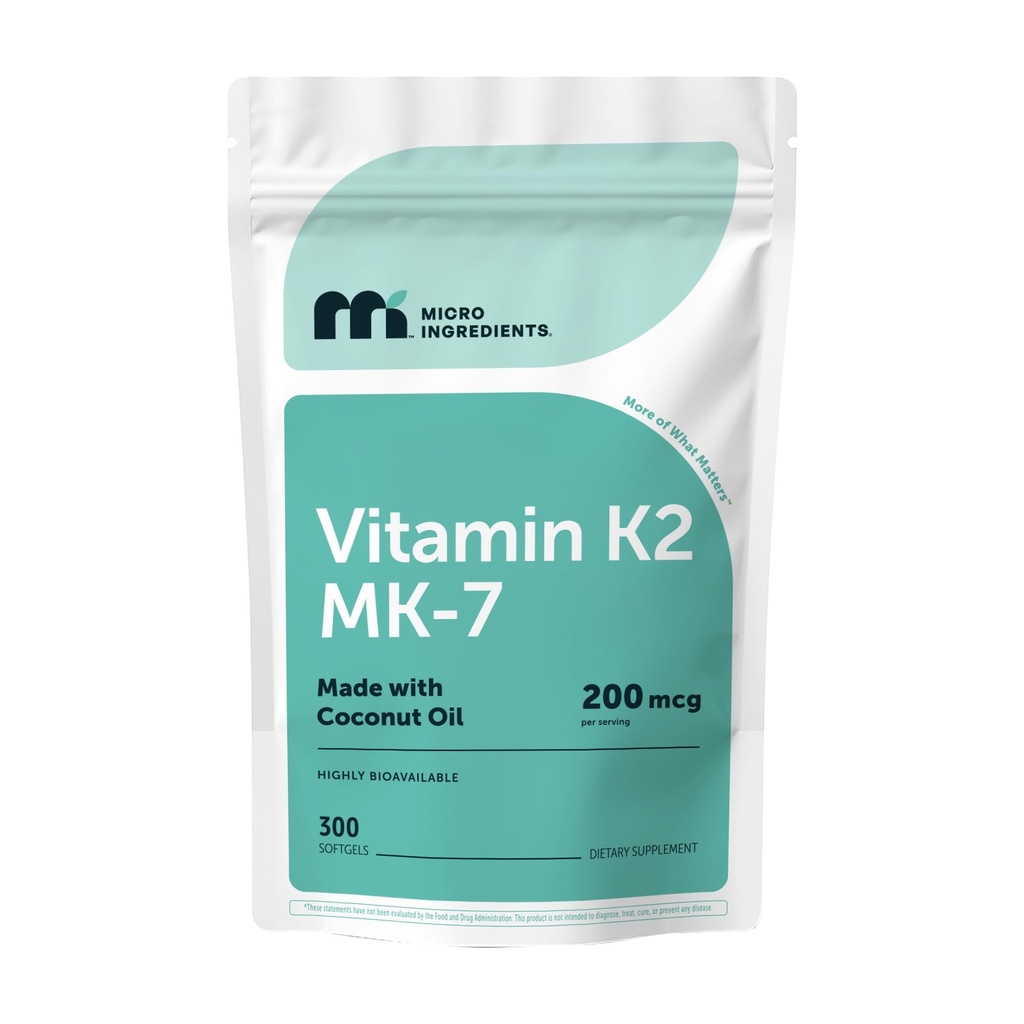 Micro Συστατικά Βιταμίνη K2 MK-7 συμπλήρωμα, 200 mcg ανά υπηρεσία, 300 Coconut Oil Softgles 