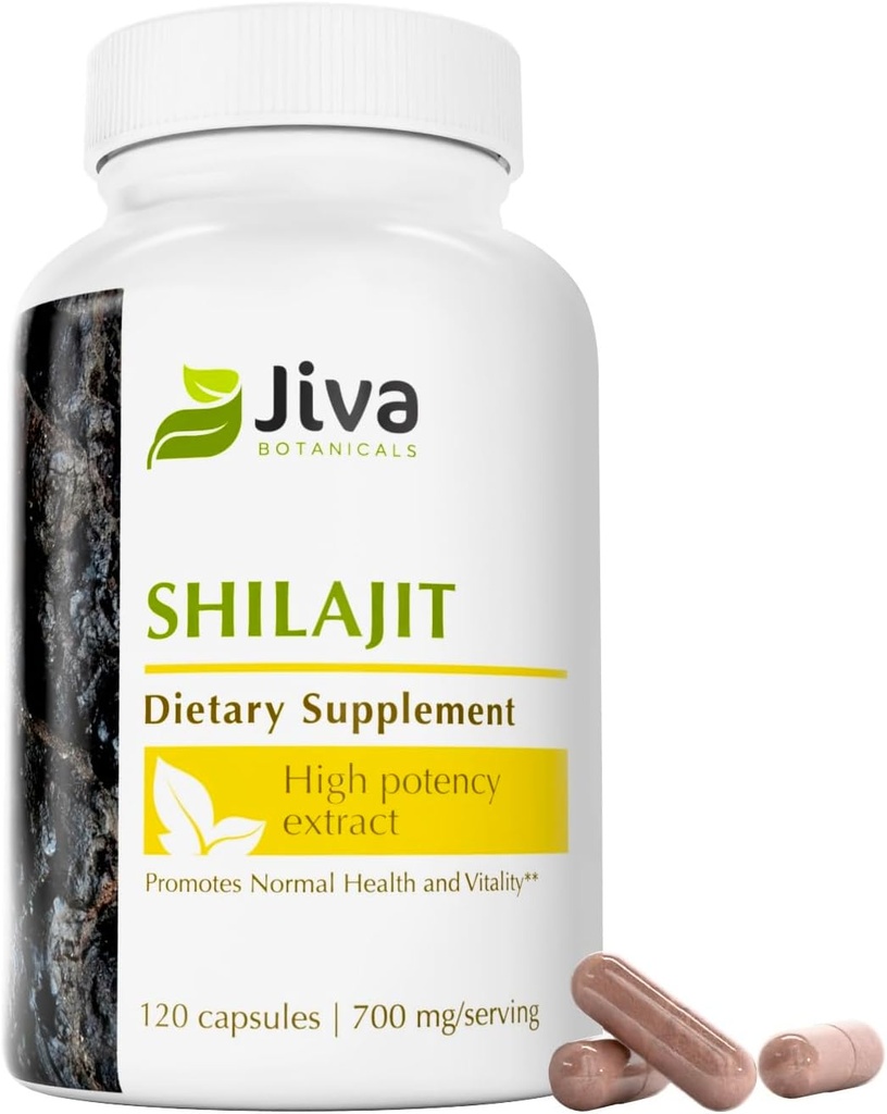 Jiva Botanicals Premium Shilajit Συμπλήρωμα 700 mg - Shilajit Κάψουλες Εκχύλισμα με Ορυκτά, Fulvic/Humic Acid για την Ανοσολογική Υποστήριξη & Nomal Digestive Health - 120 Vegan Κάψουλες (Pack of 1)