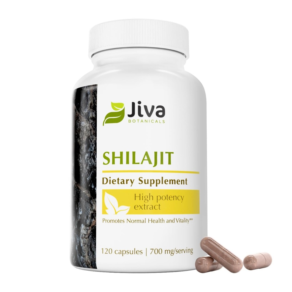 Jiva Botanicals Premium Shilajit Supplement 700 mg - Shilajit Capsules Extract with Minerals, Fulvic/Humic Acid for Immune Support & Nomal Digestive Health - 120 Vegan Capsule (Pack of 1)