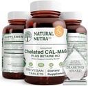 Natural Nutra Chelated Calcium Magnesium 1000/500 mg Supplements Plus Betaine HCL - Chelated Cal Mag Improves Bone Density, Supports Muscle, Teeth, Cardiovascular & Nerve Health, 250 Vegan Tablets