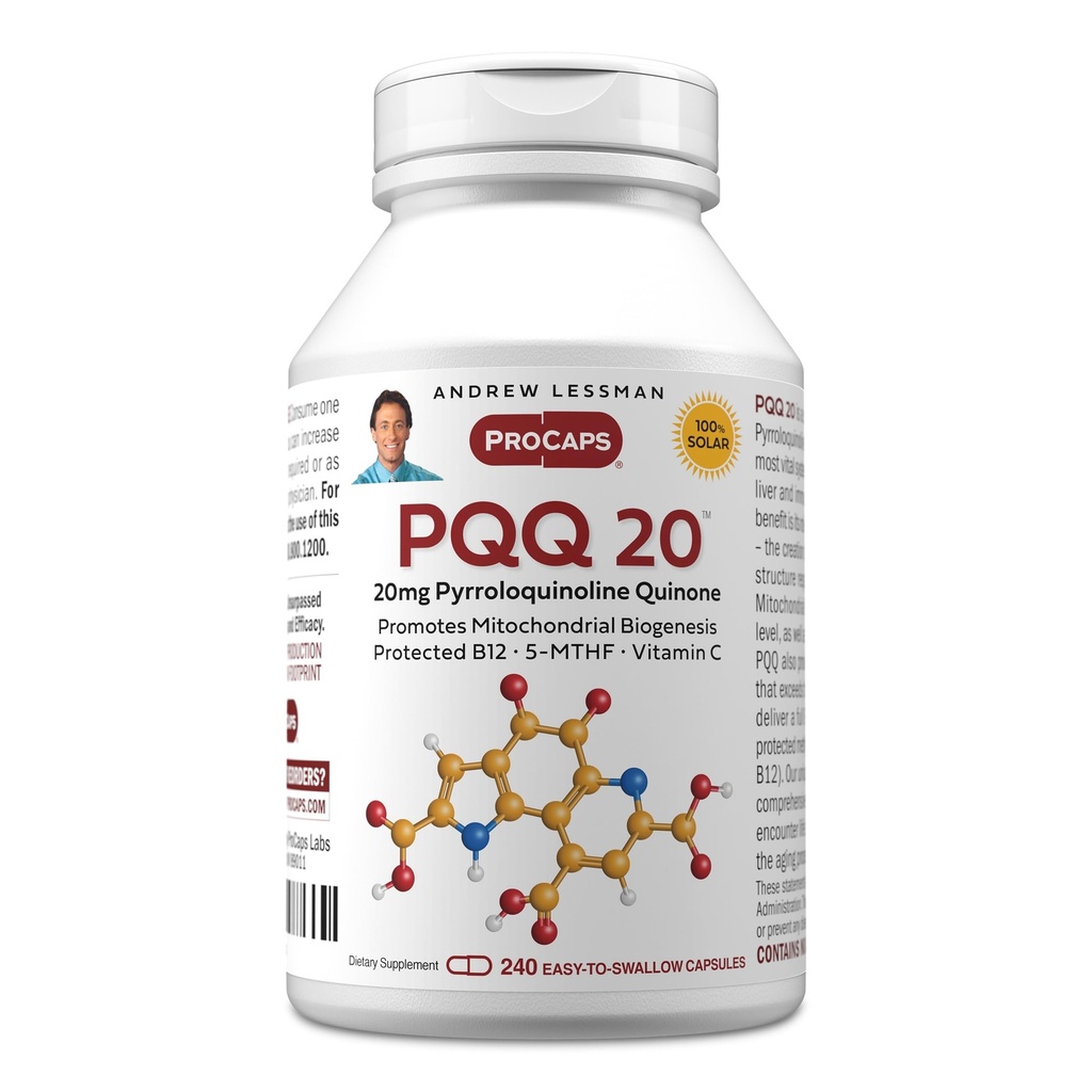ANDREW LESSMAN PQQ 20mg - 240 κάψουλες - 20mg πυρρολοκινολίνη κινόνη, Φυσική προστατευτική ένωση Υποστηρίζει ζωτικά όργανα, καρδιά, εγκέφαλο, συκώτι, ανοσοποιητικό σύστημα. Μιτοχονδριακή Βιογένεση, Χωρίς Πρόσθετα