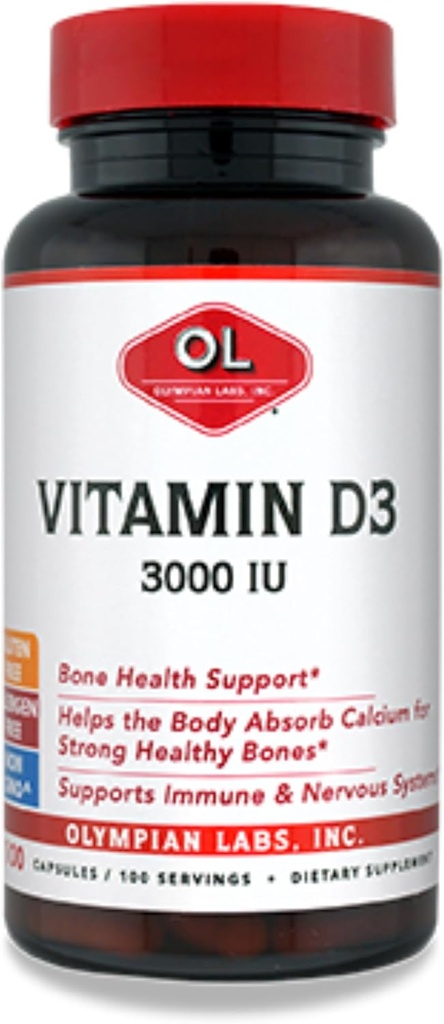 Olympian Labs Βιταμίνη D3 3000 Iu 100 Κάψουλες Υποστήριξη ισχυρών οστών