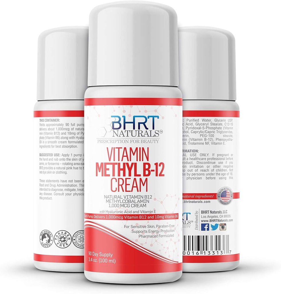 Βιταμίνη B12 Κρέμα 1000mcg - Φαρμακοποιός Formulated - Όλα Φυσικά Μεθυλοκοβαλαμίνη (Methyl B12) & Βιταμίνη B6 Κρέμα για την ενέργεια, Mood, & Heart Health - Βοηθά με Eczema & Ψωρίαση - USA MADE