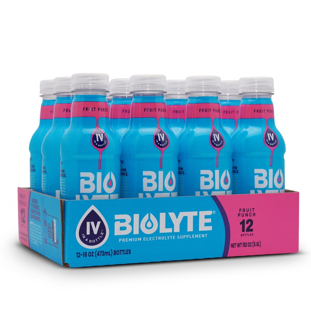BIOLYTE Ηλεκτρολυτικό Ποτό - Doctor-Formulated Ενυδάτωση Ποτό, Ηλεκτρολύτες Νερό, Χημειοθεραπεία Πρέπει να έχει για γυναίκες & άνδρες, Rehydration IV υγρό σε ένα μπουκάλι - Fruit Punch, 16 Fl Oz (12 Pack)