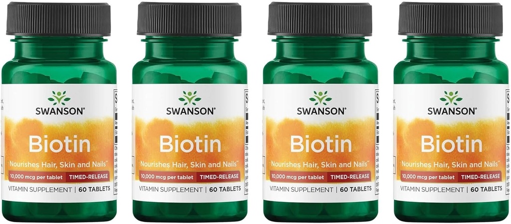 Swanson Biotin - Timed-Release 10.000 mcg 60 Tabs (4 Pack)